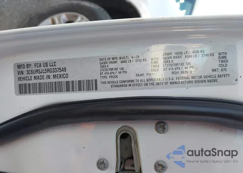 2024 Ram 2500 Big Horn 4X4 8' Box from USA, damaged, VIN 3C6UR5JL5RG337549